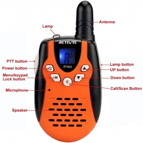 Retevis RT602 Walkie Talkie für Kinder PMR446 8 Kanäle Kinder Funkgeräte mit Wiederaufladbare Akkus Taschenlampe VOX LCD-Display