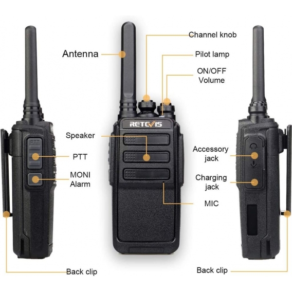 Retevis RT28 Funkgerät, PMR446 & 16CH, Tragbares Walkie Talkies, Wiederaufladbar mit USB-Kabel, VOX Squelch MONI, Notfallalarm, 