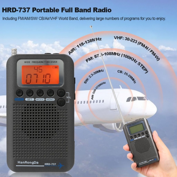 HanRongDa HRD-737 Tragbarer Full Band Radio Aircraft Bandempfänger FM / AM / SW / CB / UKW / Air / VHF-Weltband mit LCD-Anzeige【