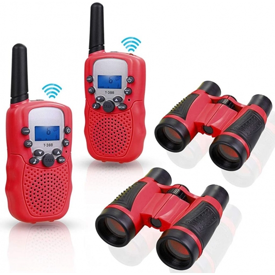 AcserGery Walkie-Talkie und Fernglas für Kinder. 2 Sets Kinder-Walkie-Talkies und 2 Sets Twins 8-Kanal-Funk-Walkie-Talkie mit Ta