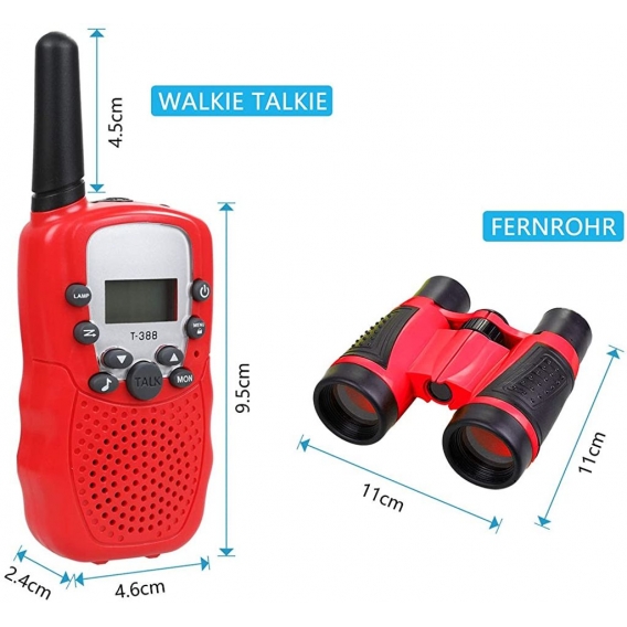 AcserGery Walkie-Talkie und Fernglas für Kinder. 2 Sets Kinder-Walkie-Talkies und 2 Sets Twins 8-Kanal-Funk-Walkie-Talkie mit Ta