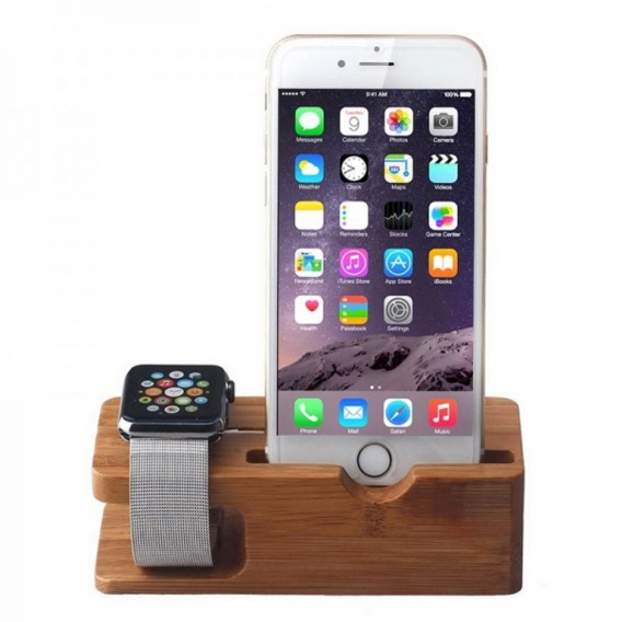 Bamboo Lade Station Für Apple Watch Uhr 38mm / 42mm Halterung Dock Dockingstation