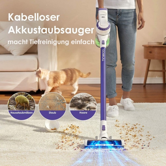 Tineco Akku Staubsauger Akkustaubsauger A10 Dash Leichter 2 in 1 kabellos Handstaubsauger 17KPa Saugleistung beutellos(Violett, 