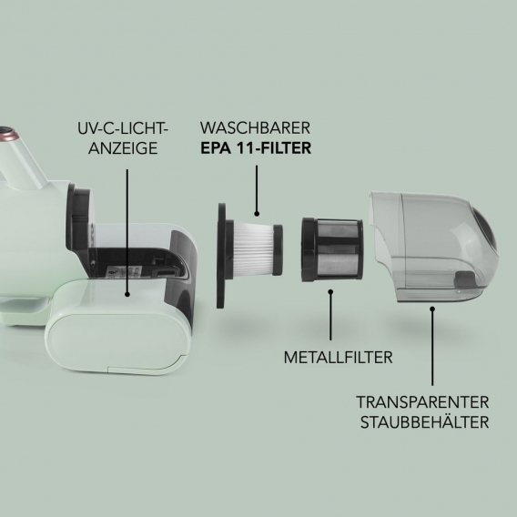 MAXXMEE Milben-Handstaubsauger mit Puls-Rolle - Starke Saugkraft von ca. 10 Kpa - mint Milben Sauger UV Licht Staubsauger Handsa