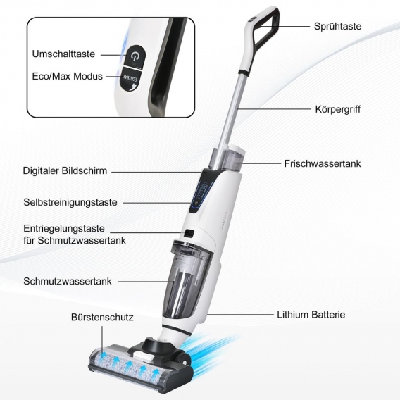 Merax intelligenter Nass- und Trockensauger 3 in1 Akku-Waschsauger beutellos Staubsauger Bodenreiniger mit LED-Anzeige und Selbs