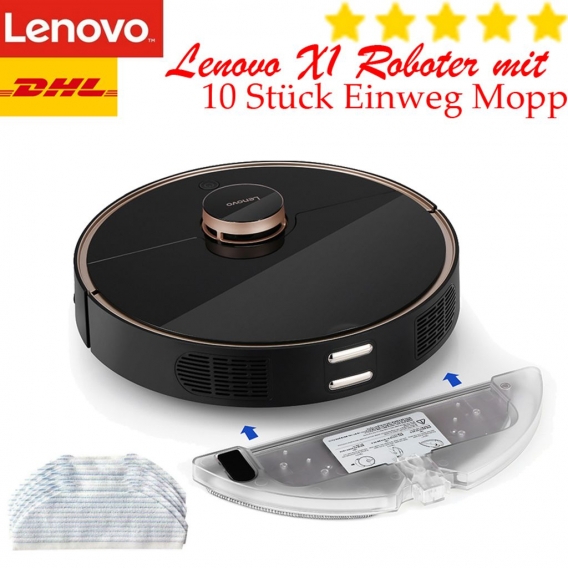 Lenovo X1 Saugroboter Staubsauger Roboter mit Original 10 Einweg-Reinigungstüchern, mit Ladestation Navigation, 2650 Pa, No-Go L