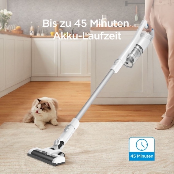 Midea Akku-Staubsauger,leichter&kabelloser 2-in-1 Handstaubsauger,bis zu 45 Min,LED-Beleuchtung zum leichten Erkennen von Schmut