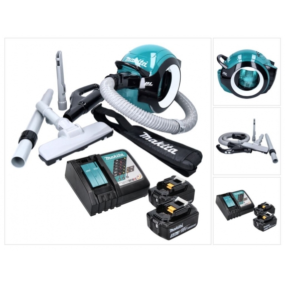 Makita DCL 501 RT Akku Staubsauger 18 V Brushless + 2x Akku 5,0 Ah + Ladegerät + Zubehör