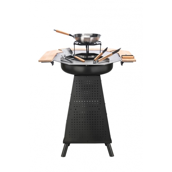 Holzkohlegrill + Fuerstelle von EL Fuego® 2-in-1, Grill mit Plancha Platte, mit Wok und Topfsteller