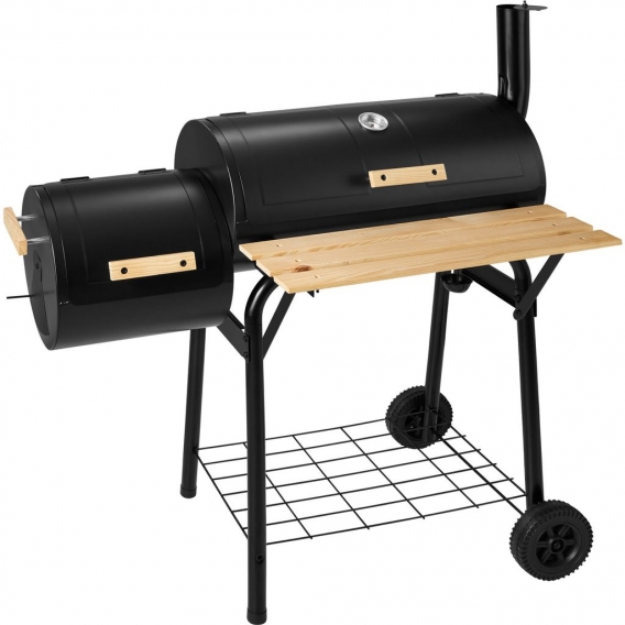 tectake Holzkohlegrill Smoker mit Thermometer - schwarz