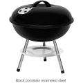 Sunjas Holzkohlegrill mit Deckel, Kleiner Kugelgrill, Mini Picknick Grill, CA-60 emaillierter Campinggrill für Garten, BBQ 39 cm