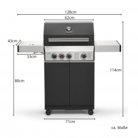 More about TAINO BLACK 3+1 Gasgrill 3 Brenner mit Seitenbrenner Keramik Sear-Burner Gusseisen-Rost Schwarz