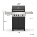 TAINO BLACK 3+1 Gasgrill 3 Brenner mit Seitenbrenner Keramik Sear-Burner Gusseisen-Rost Schwarz