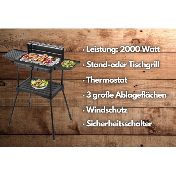Steinborg 2in1 Standgrill | Elektrischer Grill | 2.000 Watt | Große Ablageflächen
