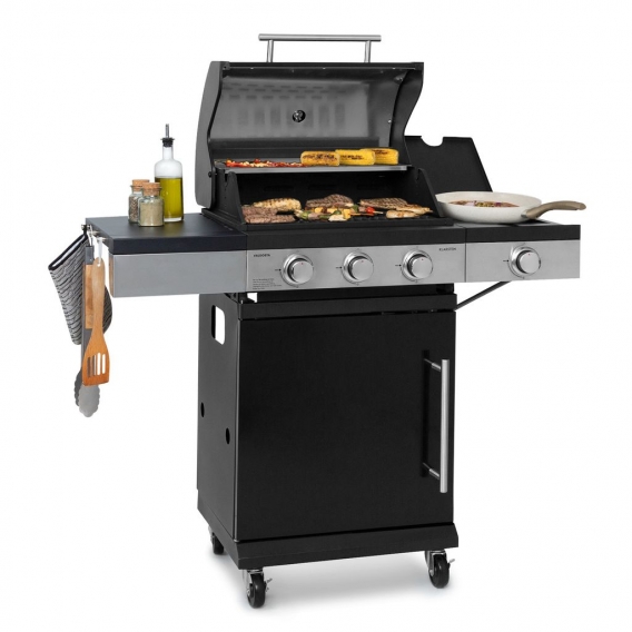 Klarstein Valdosta 3.1 Gasgrill BBQ-Grill , 10,9 kW: 3 x 2,8 kW + 2,5 kW Edelstahlbrenner , 515 x 375 mm Gusseisen-Grillrost , W