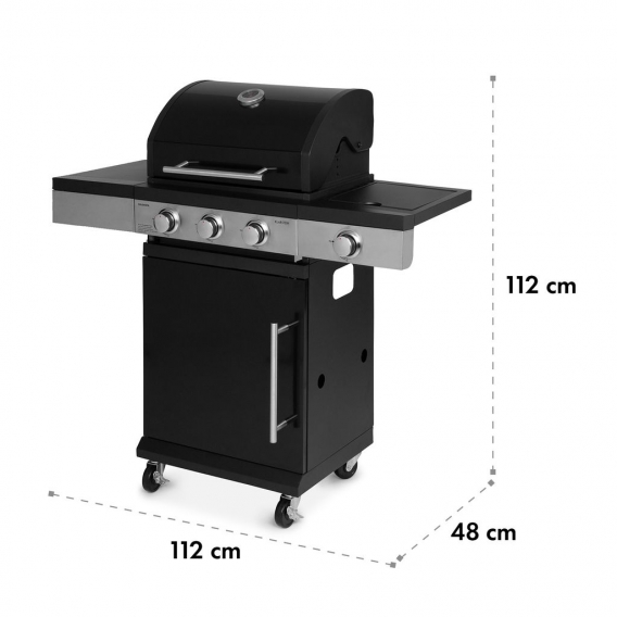 Klarstein Valdosta 3.1 Gasgrill BBQ-Grill , 10,9 kW: 3 x 2,8 kW + 2,5 kW Edelstahlbrenner , 515 x 375 mm Gusseisen-Grillrost , W