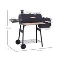 Outsunny Smoker Grill BBQ Holzkohlengrill Grillwagen Multifunktion mit 2 x Brennkammer Schornstein Metall + Tannenholz Schwarz 1