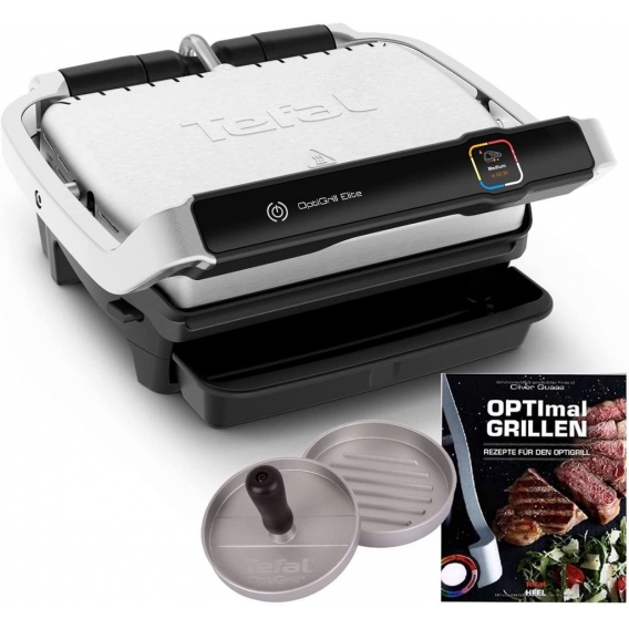 Tefal OptiGrill ELITE Kontaktgrill GC750D 2000W + Hamburgerpresse + Rezeptbuch