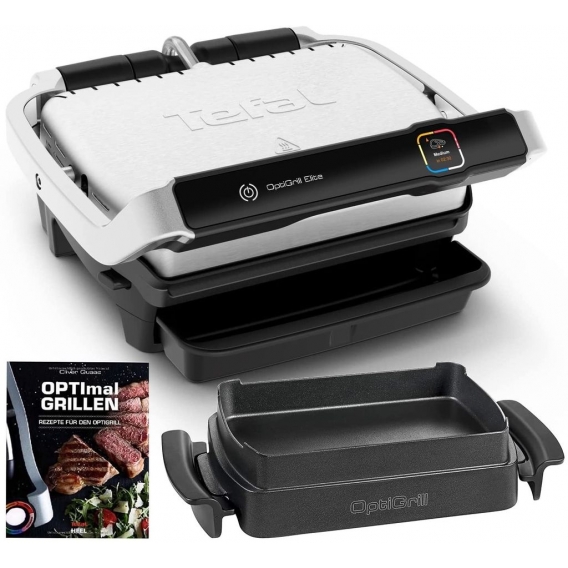 Tefal OptiGrill ELITE GC750D Kontaktgrill Elektrogrill + Snacking-/Backing Schale 1,6L + Rezeptbuch