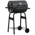 Outsunny Holzkohlegrill BBQ Gartengrill mit Deckel und Ablagen Metall Smoker BBQ Warmhalteplatte Regale Gartenparty Transportrol