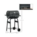 Outsunny Holzkohlegrill BBQ Gartengrill mit Deckel und Ablagen Metall Smoker BBQ Warmhalteplatte Regale Gartenparty Transportrol