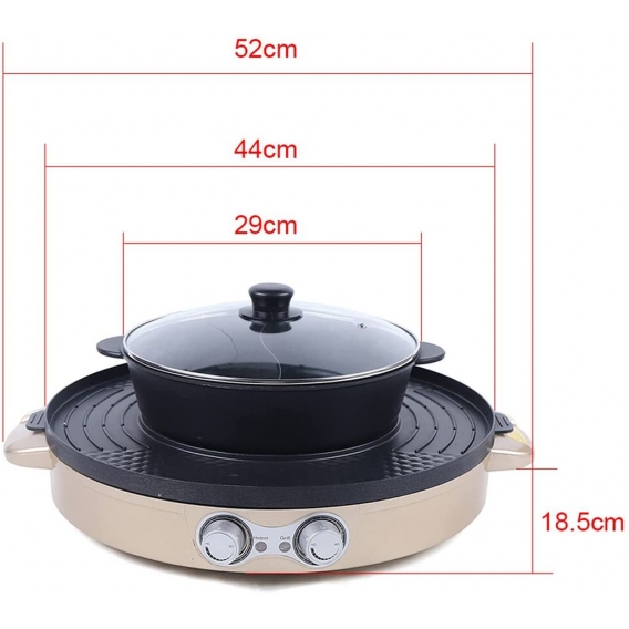 Elektrisch Hot Pot Tischgrill BBQ Grillplatte 2 in 1 Barbecue Grill Haushalts Hot Pot Gold Grillpfanne für 5-8 Personen Familien