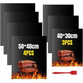 More about AcserGery BBQ Grillmatte Rund Ø 38 cm (2er Set) und 50 x 40 cm (4er Set), Antihaft-Grillfolie Wiederverwendbare Backmatten für b