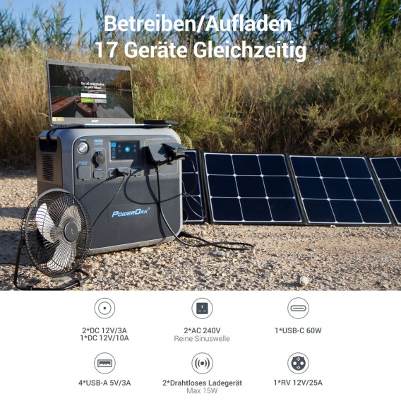 BLUETTI POWEROAK AC200P Tragbares Stromerzeuger 2000Wh Solargenerator mit Solarpanel kit mit 3pcs 120W SP120 Solarmodule Solarpa