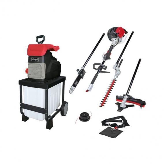 SCHEPPACH Paket Leiser Elektro-Häcksler - 2800 W - GS50 - ProCut 4-in-1-Multifunktionswerkzeug - 1,8 PS - MFH5200-4P