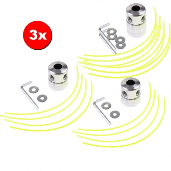 3x 4in1 Set Aluminium Trimmerkopf / Spule / Rasentrimmer / Motorsense + Unterlegscheiben + Sechskantschlüssel + Mähleinen für Ra