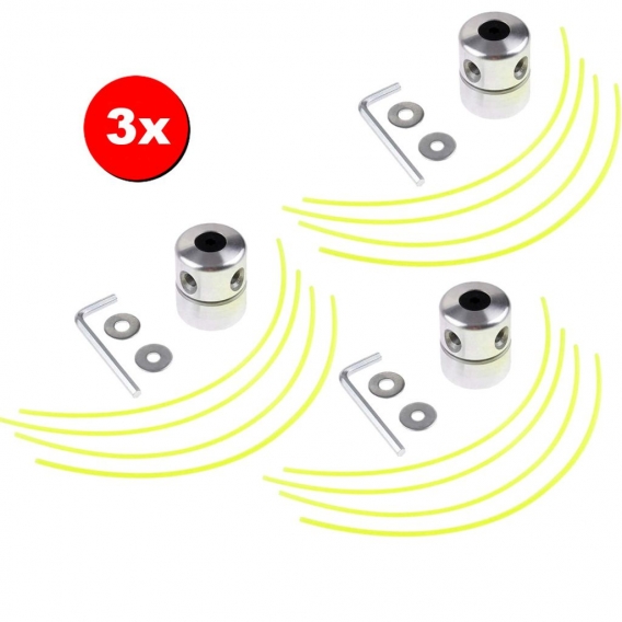 3x 4in1 Set Aluminium Trimmerkopf / Spule / Rasentrimmer / Motorsense + Unterlegscheiben + Sechskantschlüssel + Mähleinen für Ra