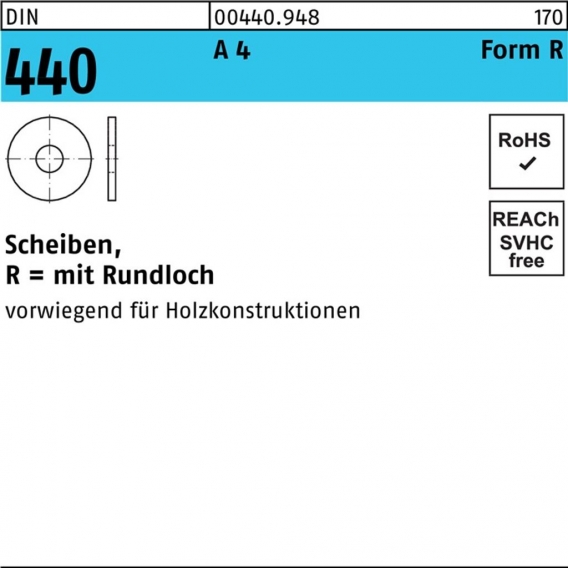 Scheibe DIN 440/ISO 7094 Form R R 5,5x 18 x 2 A 4