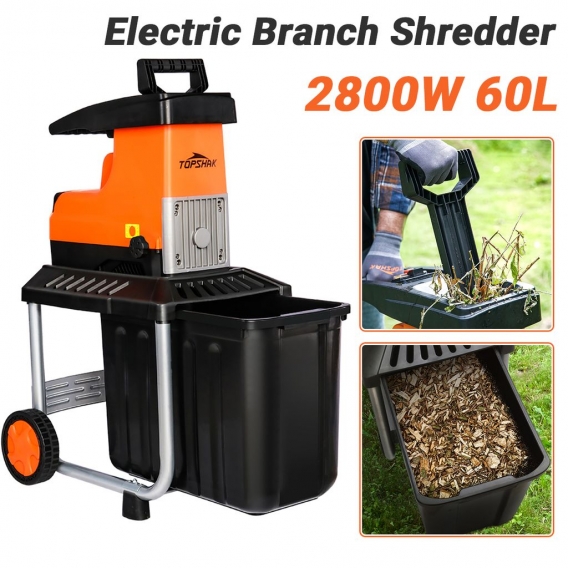 TOPSHAK TS-WS2 60L 2800W Pro Leisehäcksler Garten Häcksler Holzhäcksler Messerhäcksler