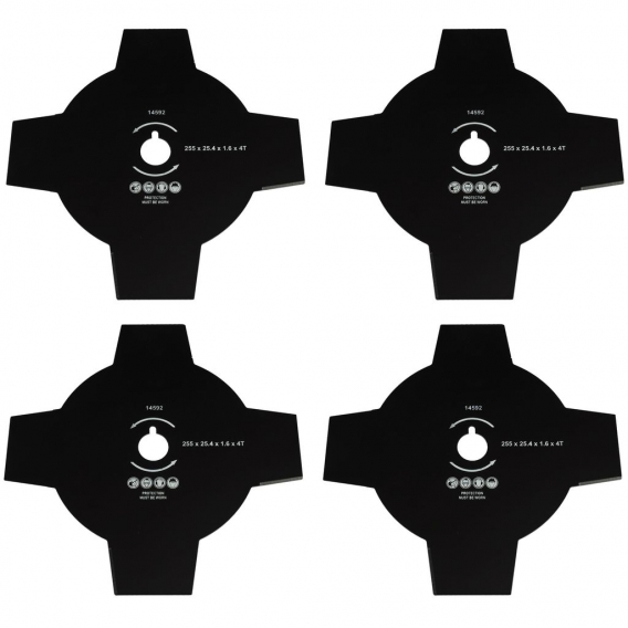 4 Stück Dickichtmesser 4-Zahn 255mm x 25,4mm für Motorsense Freischneider Kohlenstoffstahl Messer Klinge