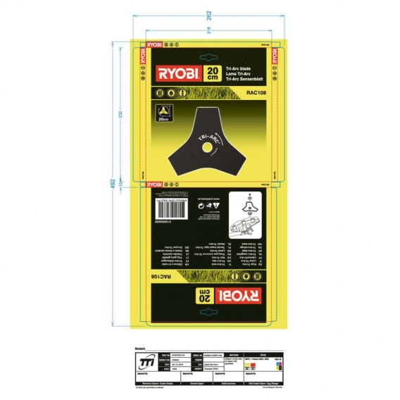 RYOBI Schlagmesser 3-Zahn TriArc™ RAC108 f. Benzin-, Elektro und Akku-Sensen, 20cm