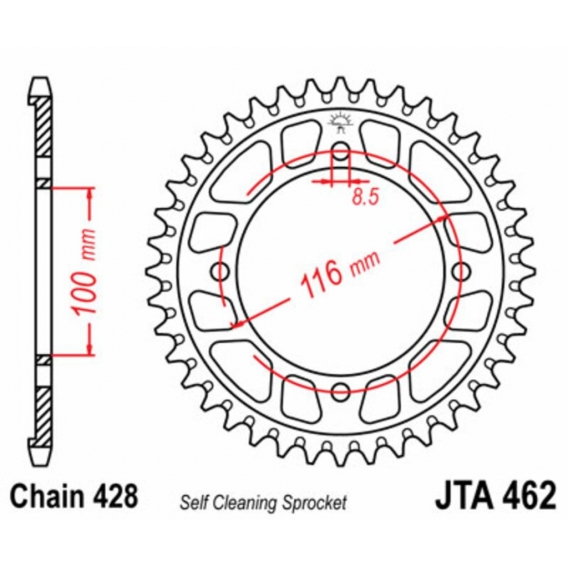 JT SPROCKETS Ultraleichtes selbstreinigendes Aluminiumritzel hinten 462 - 428