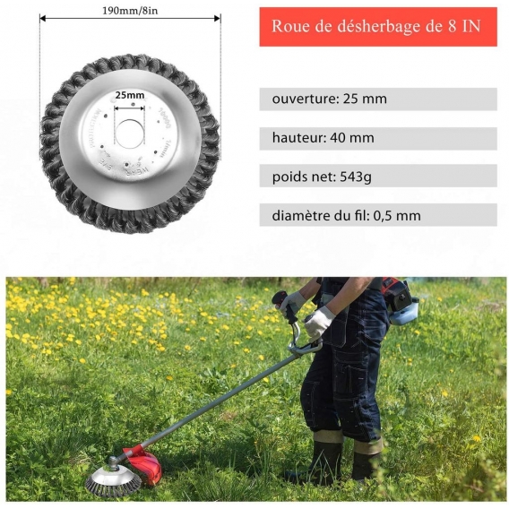 AcserGery Unkrautbürstenkopf für Freischneider, mit Kontermutter 8-Zoll-Stahldraht-Unkrautablage