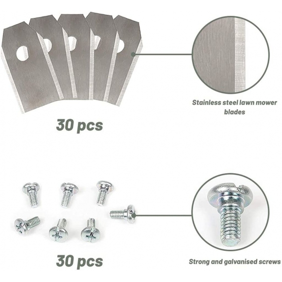 AcserGery 30x Ersatzmesser, Rasenmähermesser mit Schraube, Rasenmähermesserklinge, Ersatz-Rasenmähermesser, Edelstahl-Rasenmäher