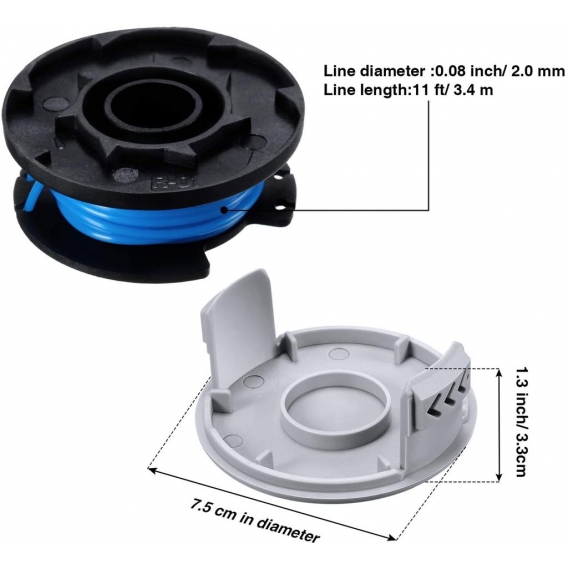 AcserGery 10 Stück AC14RL3A Ersatz-Rasentrimmer-Spulenfaden 11 Fuß 0,065 Zoll Grasseilspule Trimmer-Spulenfaden, 2 Trimmerspulen