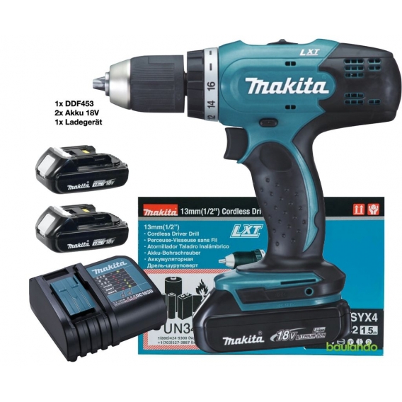 Makita 18V Akku-Bohrschrauber mit 2x 1,5Ah Akku und Schnellladegerät im Karton