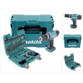 Makita DHP 453 ZJ Akku Schlagbohrschrauber 18V 42Nm im Makpac + 100 tlg. Bit, Bohrer & Steckschlüssel Set - ohne Akku, ohne Lade