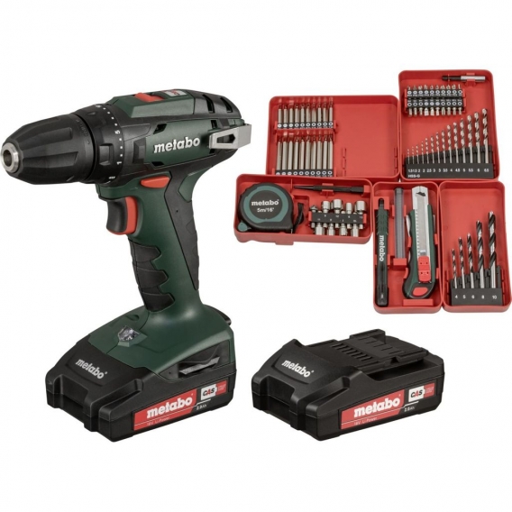 Metabo BS 18 Set Akku Bohrschrauber 18V 48Nm + 2x Akku 2,0Ah + Ladegerät + Mobile Werkstatt ( 602207880 )