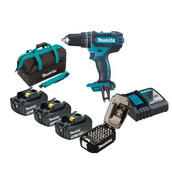 Makita DHP482RFX3 Akku-Schlagbohrschrauber Set | 3x 3 Ah Akkus Charger Tasche