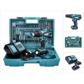 Makita DHP 456 SA2X5 Akku Schlagbohrschrauber 18 V 50 Nm + 2x Akku 2,0 Ah + Ladegerät + 101 tlg. Zubehör Set + Koffer