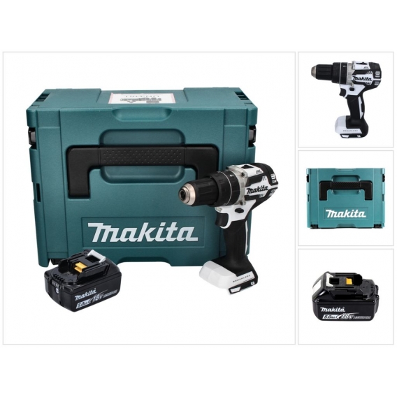 Makita DHP 484 T1J W Akku Schlagbohrschrauber 18 V 54 Nm Brushless Weiß + 1x Akku 5,0 Ah + Makpac - ohne Ladegerät