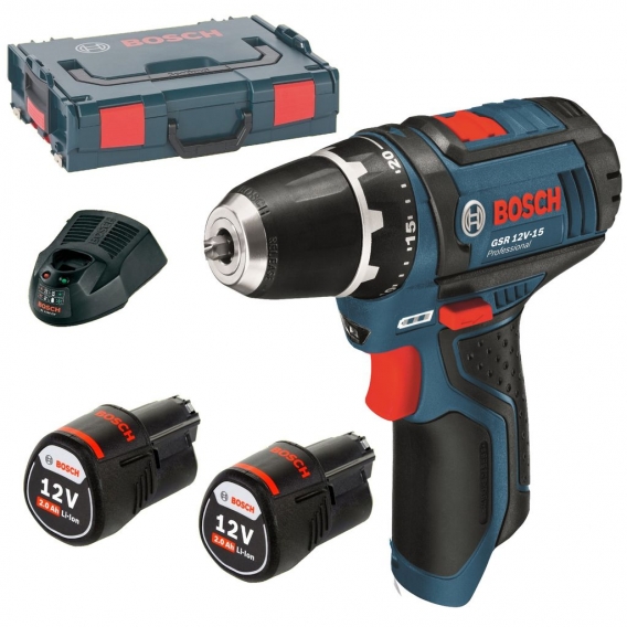 Bosch GSR 12V-15-2 Bohrschrauber mit 2 x Li-Ion Akku 2,0Ah L - Boxx