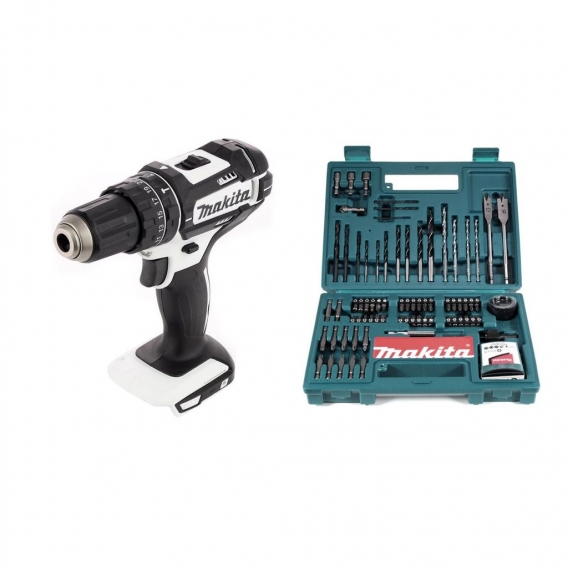 Makita DHP 482 Z W Akku Schlagbohrschrauber 18V 62Nm Solo + Bit & Bohrer-Set 100-teilig