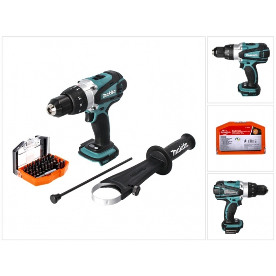 Makita DHP 458 Z Akku Schlagbohrschrauber 18 V 91 Nm + 44 tlg. Bit Set - ohne Akku, ohne Ladegerät