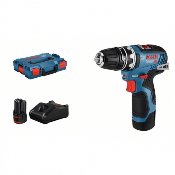 Bosch Akku-Bohrschrauber GSR 12V-35 FC Professional, 12Volt ,blau/schwarz, 2x Li-Ionen Akku 3,0Ah, mit FlexiClick Bohrfutter, L-