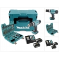 Makita DHP 453 RTJ Akku Schlagbohrschrauber 18V 42Nm im Makpac + 2x 5,0 Ah Akku + Ladegerät + 100 tlg. Bit- & Bohrer Set